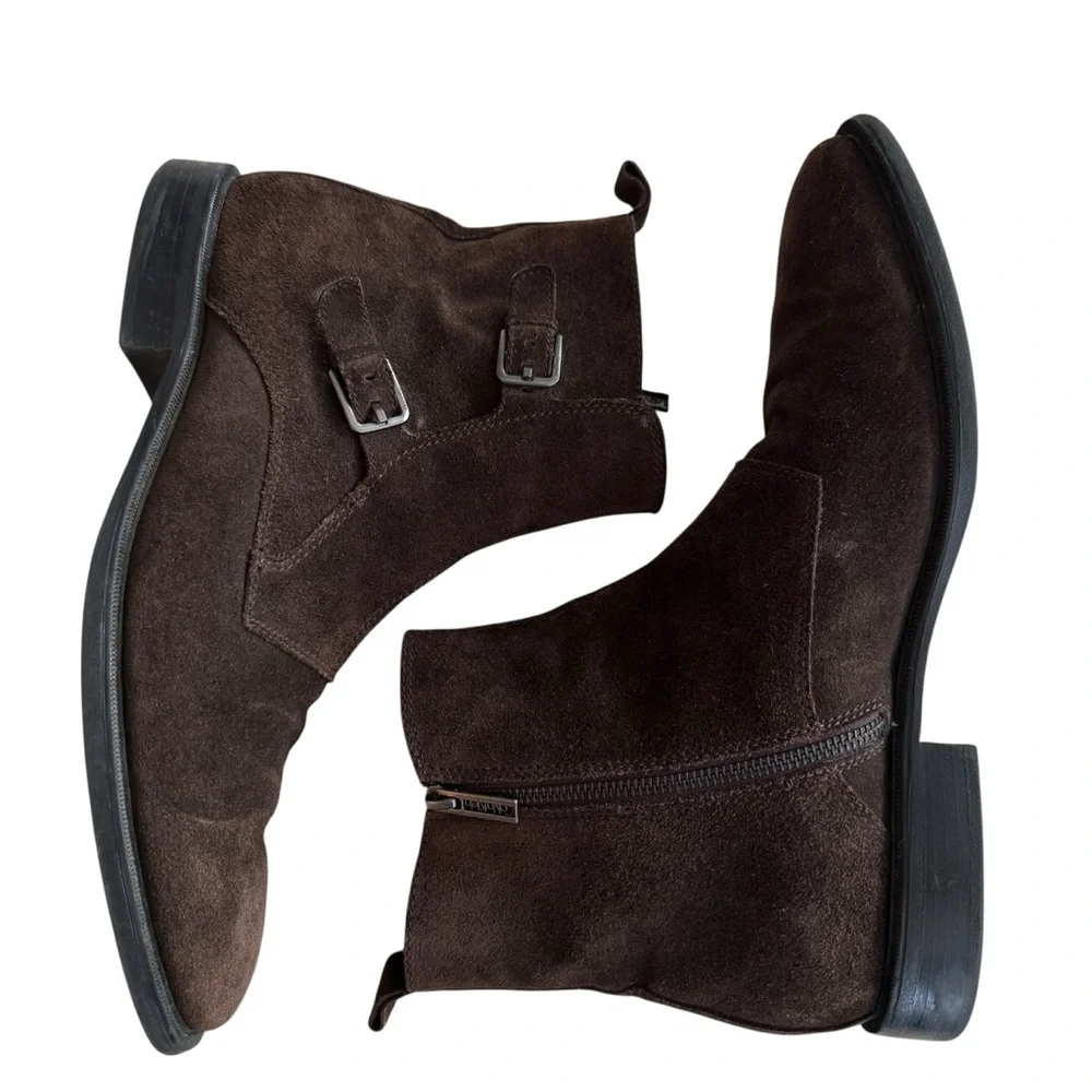 Calvin Klein Men’s Brown Suede Double Buckle Ankle Boots Size 12